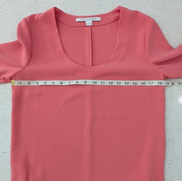 Diane Von Furstenberg Rose Pink Shift Mini Dress Scoop Neck 3/4 Sleeve Pockets 4 - Picture 4 of 11